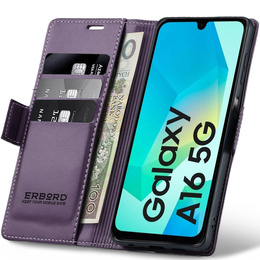 Case for Samsung Galaxy A16, ERBORD Glossy Litchi, wallet with flap, purple