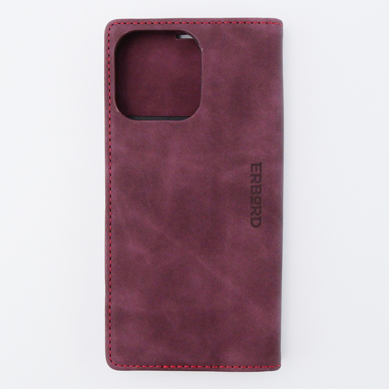 Etui do iPhone 15 Pro, ERBORD Vintage portfel z klapką, czerwone