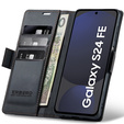 Case for Samsung Galaxy S24 FE, ERBORD Glossy Litchi, wallet with flap, black