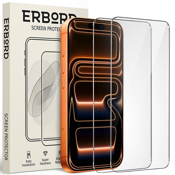 ERBORD 9H Hard Glass tempered glass for iPhone 17 Pro / 17 / 16 Pro – set of 2 pieces