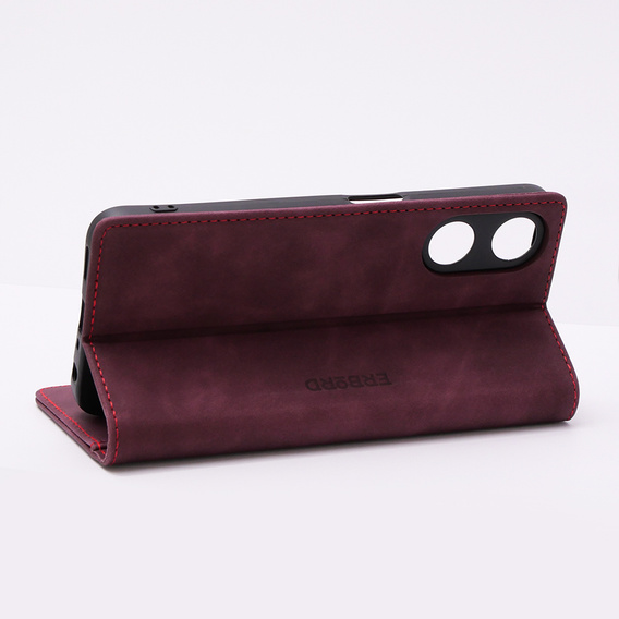 Etui do Oppo A78 5G, ERBORD Vintage portfel z klapką, czerwone