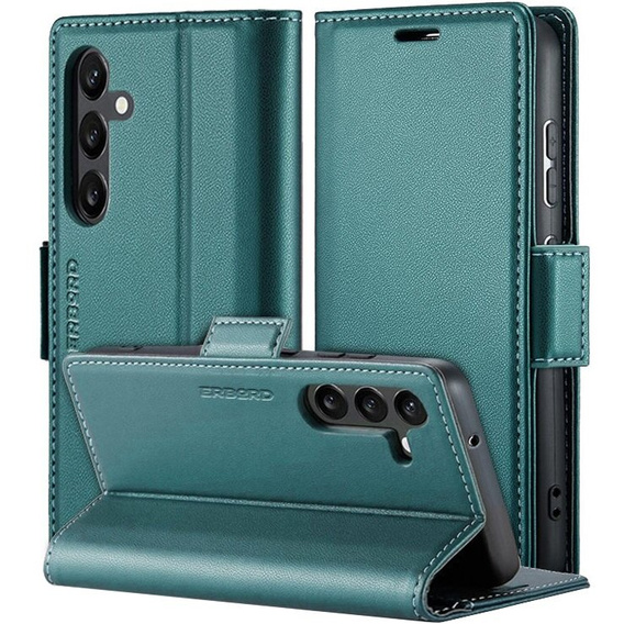 Etui do Samsung Galaxy A15 4G / 5G, ERBORD Glossy Litchi, portfel z klapką, zielone + Szkło Hartowane 9H