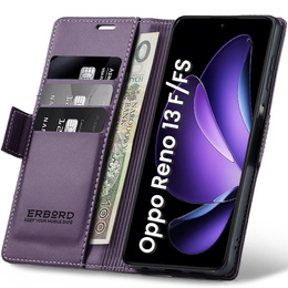 Etui do Oppo Reno 13F / Oppo Reno 13FS, ERBORD Glossy Litchi, portfel z klapką, fioletowe