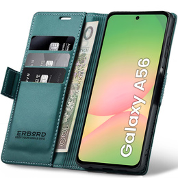 Case for Samsung Galaxy A56, ERBORD Glossy Litchi, wallet with flap, green