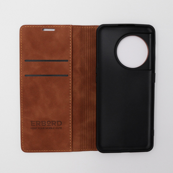 Case for OnePlus 11 5G, ERBORD Vintage, wallet with flap, brown