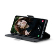 Case for Samsung Galaxy S24 FE, ERBORD Glossy Litchi, wallet with flap, black