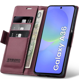 Case for Samsung Galaxy A36, ERBORD Glossy Litchi, wallet with flap, red