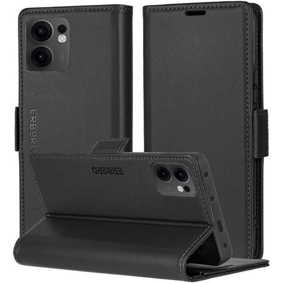 Case for Oppo Reno 13F / Oppo Reno 13FS, ERBORD Glossy Litchi, wallet with flap, black