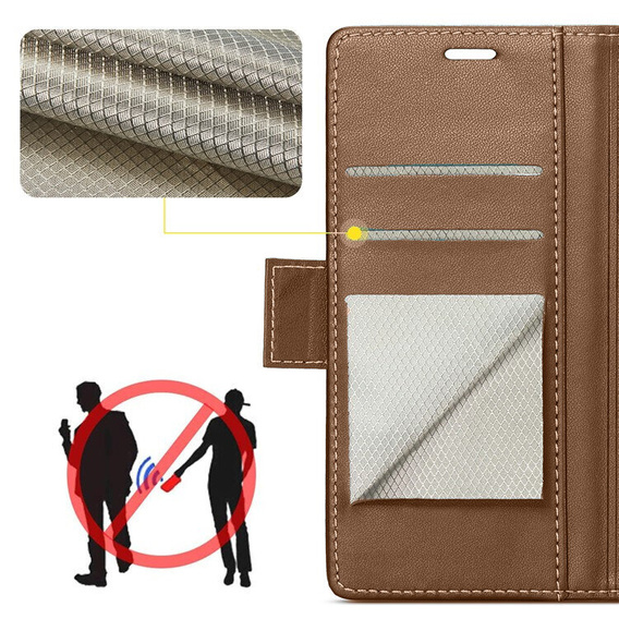 Case for Oppo Reno 12, ERBORD Glossy Litchi, wallet with flap, brown