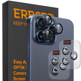 2x ERBORD OPTIK Pro Camera Tempered Glass for iPhone 16 Pro/16 Pro Max / 15 Pro/15 Pro Max/14 Pro/14 Pro Max, titanium blue