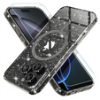 Case for iPhone 16 Pro, ERBORD Glitter MagSafe, black + Screen Glass