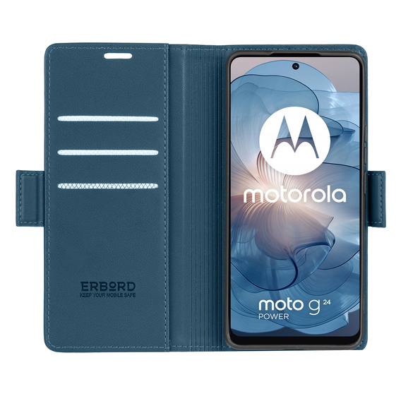 Etui do Motorola Moto G24 / G24 Power / G04, ERBORD Glossy Litchi, portfel z klapką, niebieskie