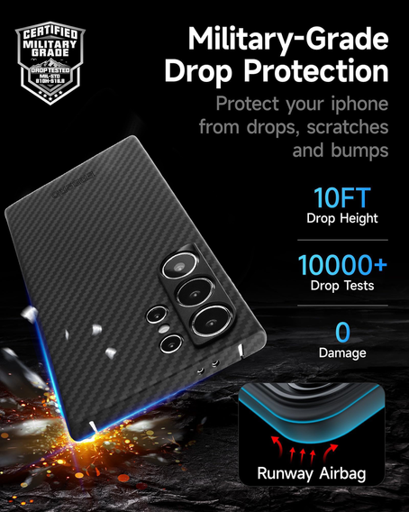 Case for Samsung Galaxy S24 Ultra, ERBORD Full Kevlar, for MagSafe, black