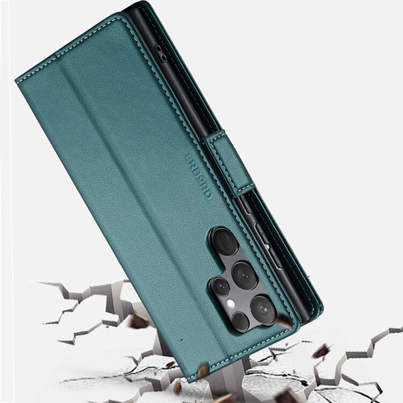 Etui do Samsung Galaxy S24 Ultra, ERBORD Glossy Litchi, portfel z klapką, zielone