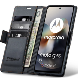 Etui do Motorola Moto G56 5G, ERBORD Glossy Litchi, portfel z klapką, czarne