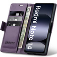 Case for Xiaomi Redmi Note 14 5G, ERBORD Glossy Litchi, wallet with flap, purple