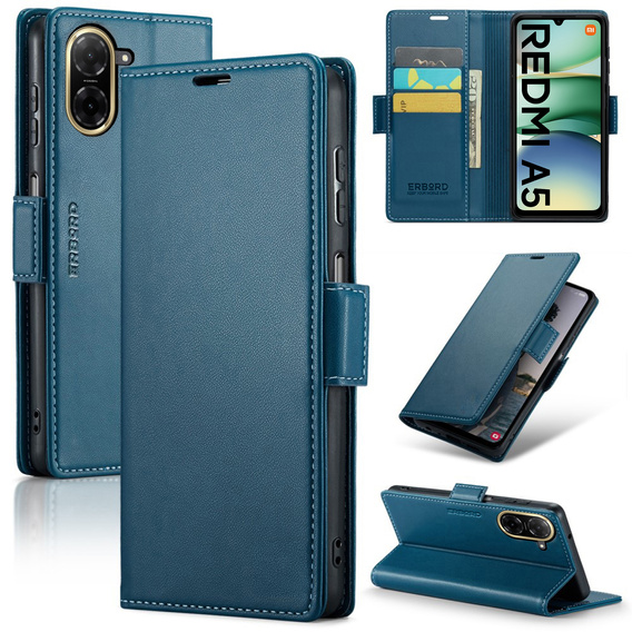 Etui do Xiaomi Redmi A5, ERBORD Glossy Litchi, portfel z klapką, niebieskie