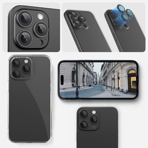 2x ERBORD OPTIK Pro Camera Tempered Glass for iPhone 16 Pro/16 Pro Max / 15 Pro/15 Pro Max/14 Pro/14 Pro Max, black