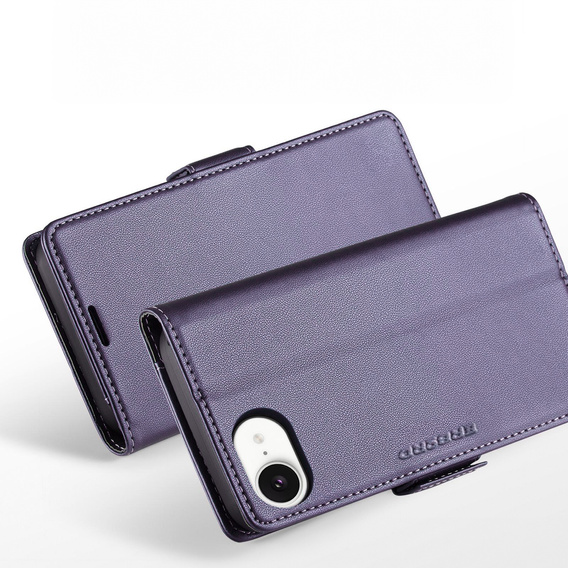 Etui do iPhone 16E, ERBORD Glossy Litchi, portfel z klapką, fioletowe