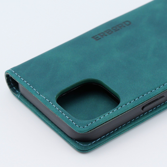 Etui do iPhone 15, ERBORD Vintage portfel z klapką, niebieskie