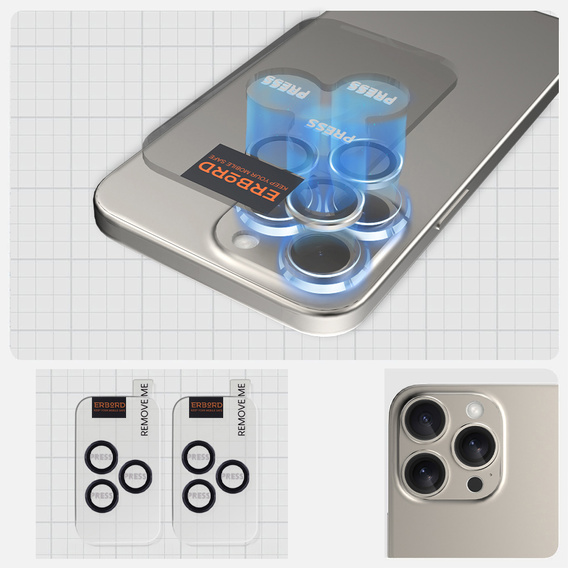 2x ERBORD OPTIK Pro Camera Tempered Glass for iPhone 16 Pro/16 Pro Max / 15 Pro/15 Pro Max/14 Pro/14 Pro Max, titanium