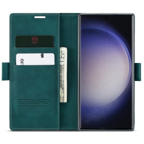 Case for Samsung Galaxy S23 Ultra, ERBORD Vintage, wallet with flap, green