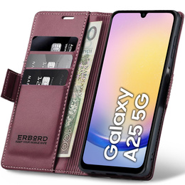 Case for Samsung Galaxy A25 5G, ERBORD Glossy Litchi, wallet with flap, red
