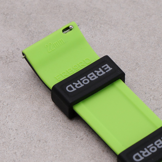 Pasek Silikonowy ERBORD Uniwersalny 22mm, Dual Color, czarny / limonkowy / srebrna klamra