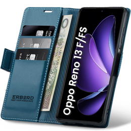 Case for Oppo Reno 13F / Oppo Reno 13FS, ERBORD Glossy Litchi, wallet with flap, blue