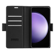 Case for Samsung Galaxy S23 FE, ERBORD Glossy Litchi, wallet with flap, black