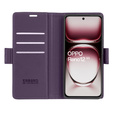 Case for Oppo Reno 12, ERBORD Glossy Litchi, wallet with flap, purple