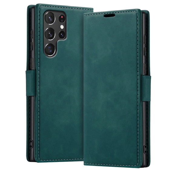 Case for Samsung Galaxy S23 Ultra, ERBORD Vintage, wallet with flap, green