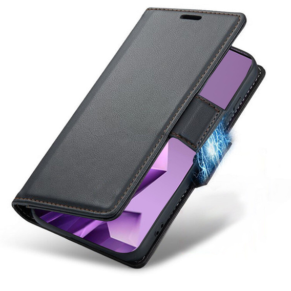 Case for Infinix Note 50 Pro, ERBORD Glossy Litchi, wallet with flap, black