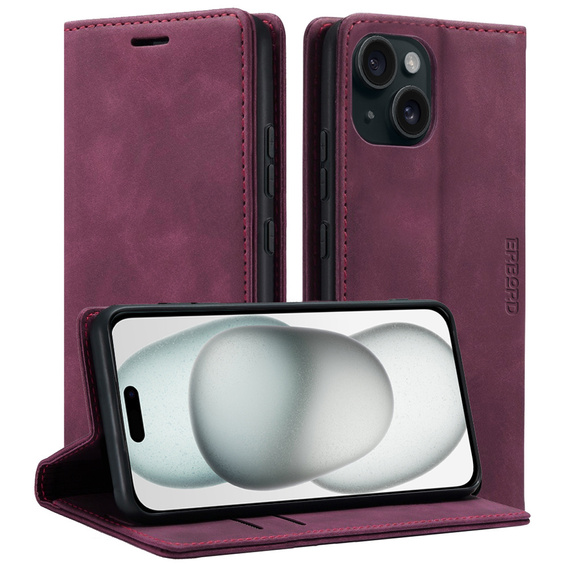 Etui do iPhone 15, ERBORD Vintage portfel z klapką, czerwone