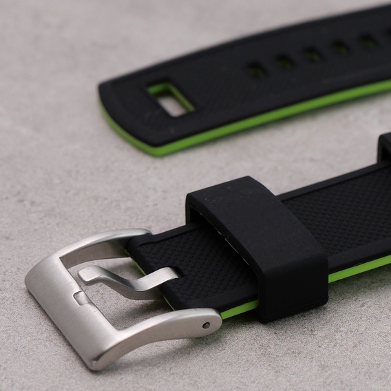 Pasek Silikonowy ERBORD Uniwersalny 22mm, Dual Color, czarny / limonkowy / srebrna klamra