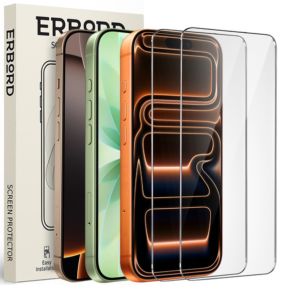 2x Tempered Glass ERBORD 9H Hard Glass for phone screen for iPhone 17 Pro/17/16 Pro