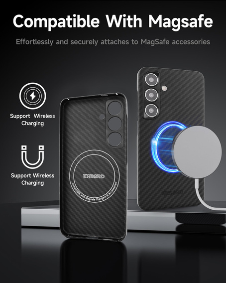 Etui do Samsung Galaxy S24, ERBORD Full Kevlar, do MagSafe, czarne