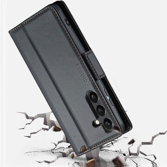 Case for Samsung Galaxy S24, ERBORD Glossy Litchi, wallet with flap, black