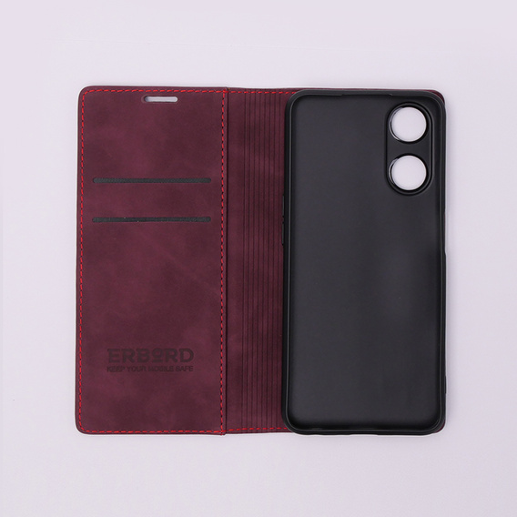 Etui do Oppo A78 5G, ERBORD Vintage portfel z klapką, czerwone