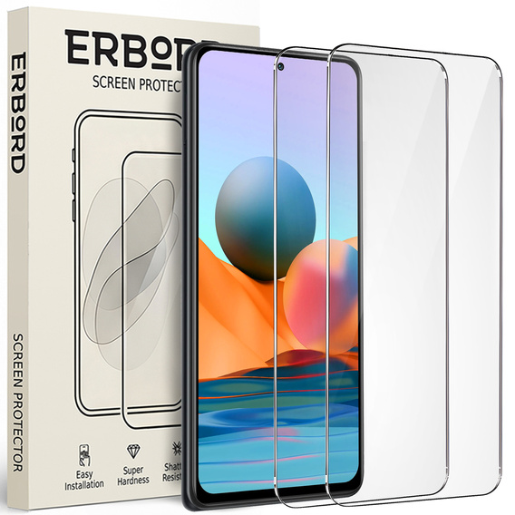 2x Tempered Glass for Xiaomi Redmi Note 10 Pro/10 Pro Max, ERBORD 9H Hard Glass for phone screen