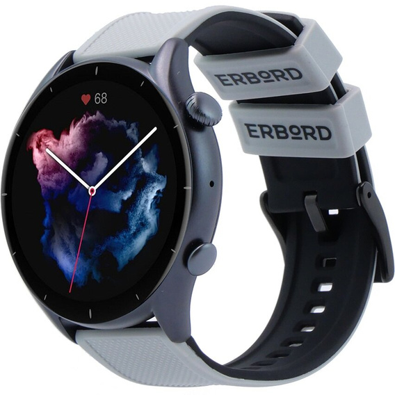 Pasek Silikonowy ERBORD Uniwersalny 22mm, Dual Color, szary / czarny / czarna klamra
