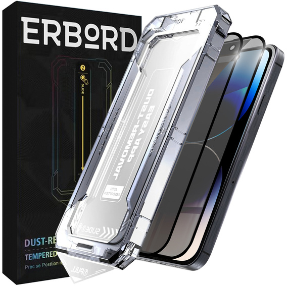 2x Szkło Hartowane prywatyzujące do iPhone 14 Pro, ERBORD 9H Easy App Anti-Peep