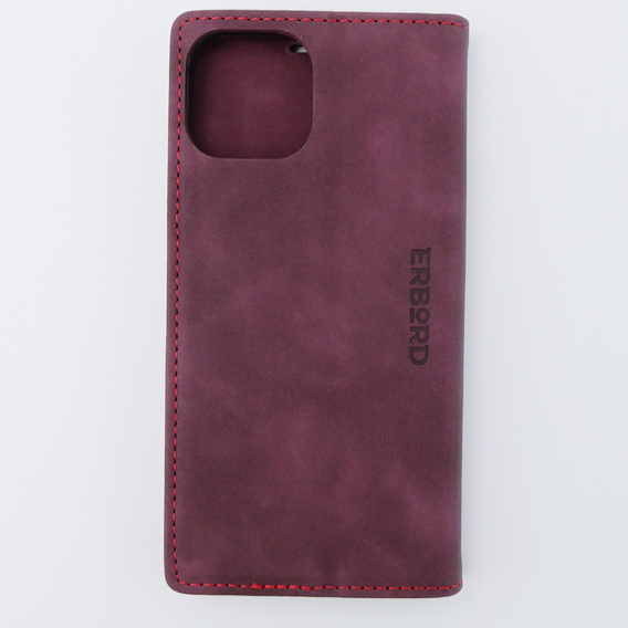 Case for iPhone 15, ERBORD Vintage, wallet with flap, red