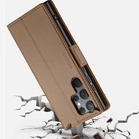 Etui do Samsung Galaxy S24 Ultra, ERBORD Glossy Litchi, portfel z klapką, brązowe