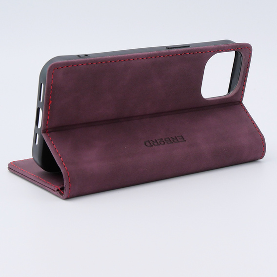 Case for iPhone 15, ERBORD Vintage, wallet with flap, red
