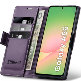 Case for Samsung Galaxy A56, ERBORD Glossy Litchi, wallet with flap, purple