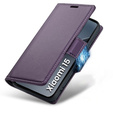 Case for Xiaomi 15, ERBORD Glossy Litchi, wallet with flap, purple