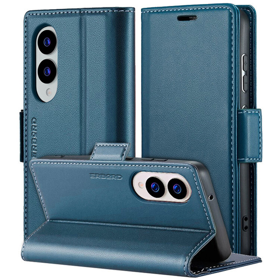 Etui do Samsung Galaxy S25 Edge, ERBORD Glossy Litchi, portfel z klapką, niebieskie
