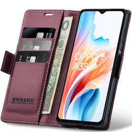 Etui do Oppo A18 4G / A38 4G, ERBORD Glossy Litchi, portfel z klapką, czerwone