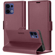 Case for Oppo Reno 13, ERBORD Glossy Litchi, wallet with flap, red